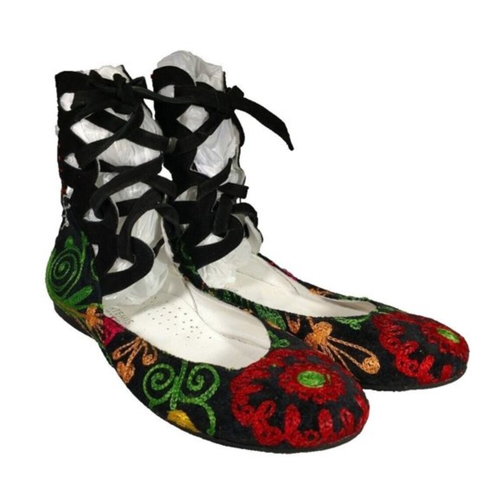 EUC Artemis BLACK Multicolor Embroidery COSPLAY RENAISSANCE FLATS  EU 41 S1-9820